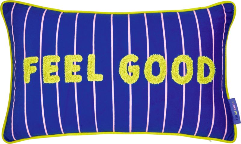 Die Spiegelburg Kissen Feel Good blau mit rosa Streifen - I love myself