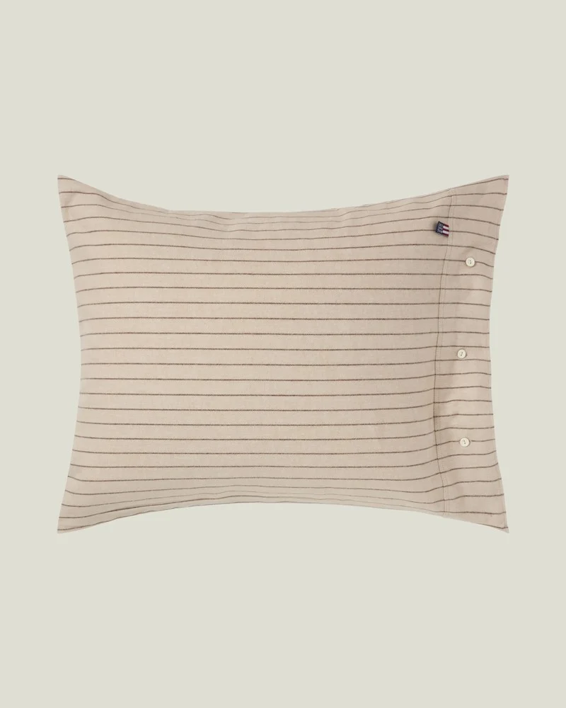 Lexington Bettwäsche Set aus Baumwollflanell mit Nadelstreifen beige - braun 135 x 200 cm / 80 x 80 cm