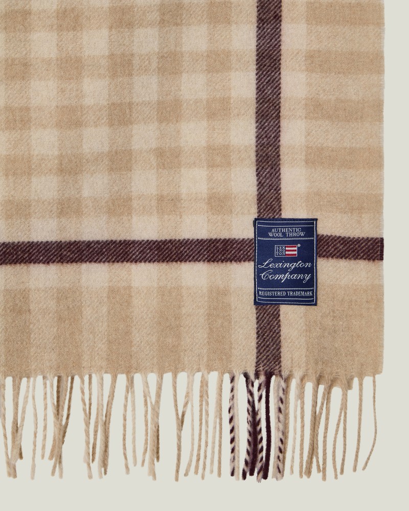 Lexington Wolldecke kariert feige / beige mit Fransen 130 x 170 cm