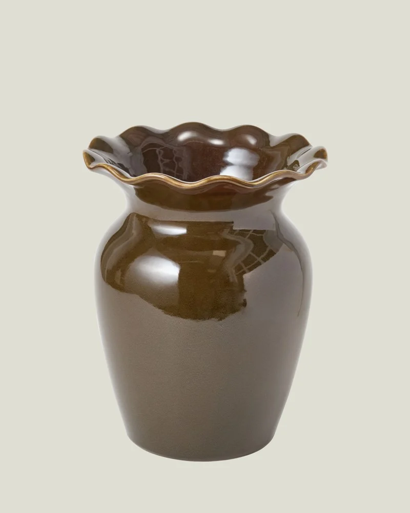 Lexington Vase mit Wellenrand olive - braun