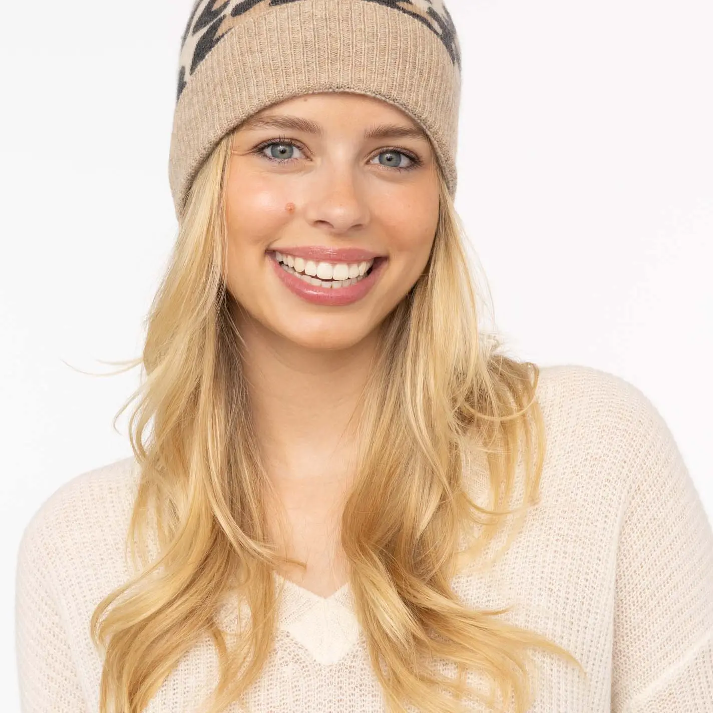 Zwillingsherz 100% Cashmere Mütze Leo beige