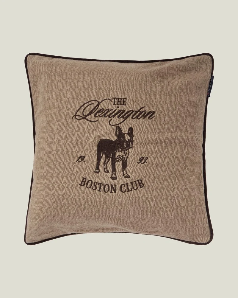 Lexington Kissenbezug Boston Club aus Baumwolltweed beige - braun 50 x 50 cm