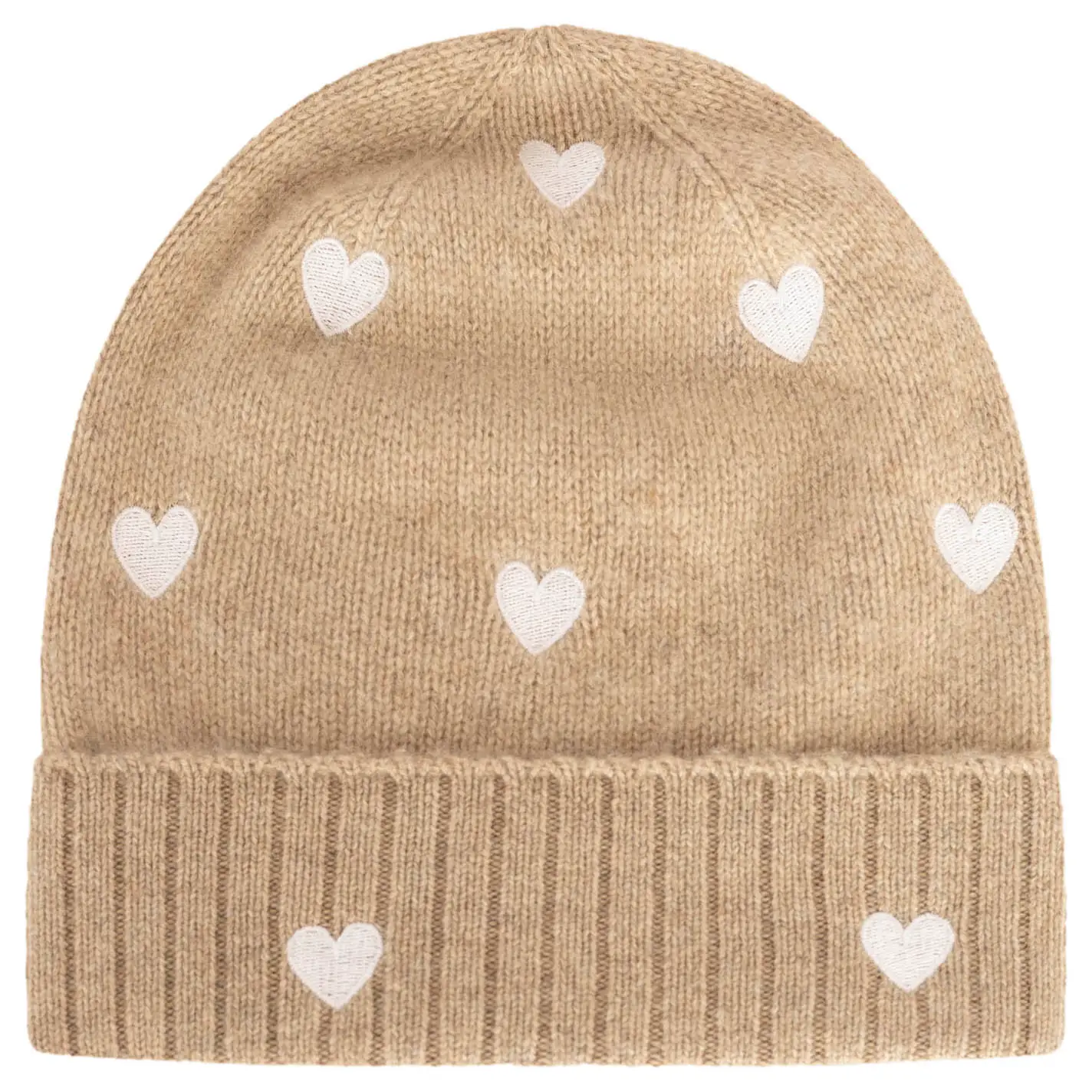 Zwillingsherz 100% Cashmere Mütze Herzchen beige