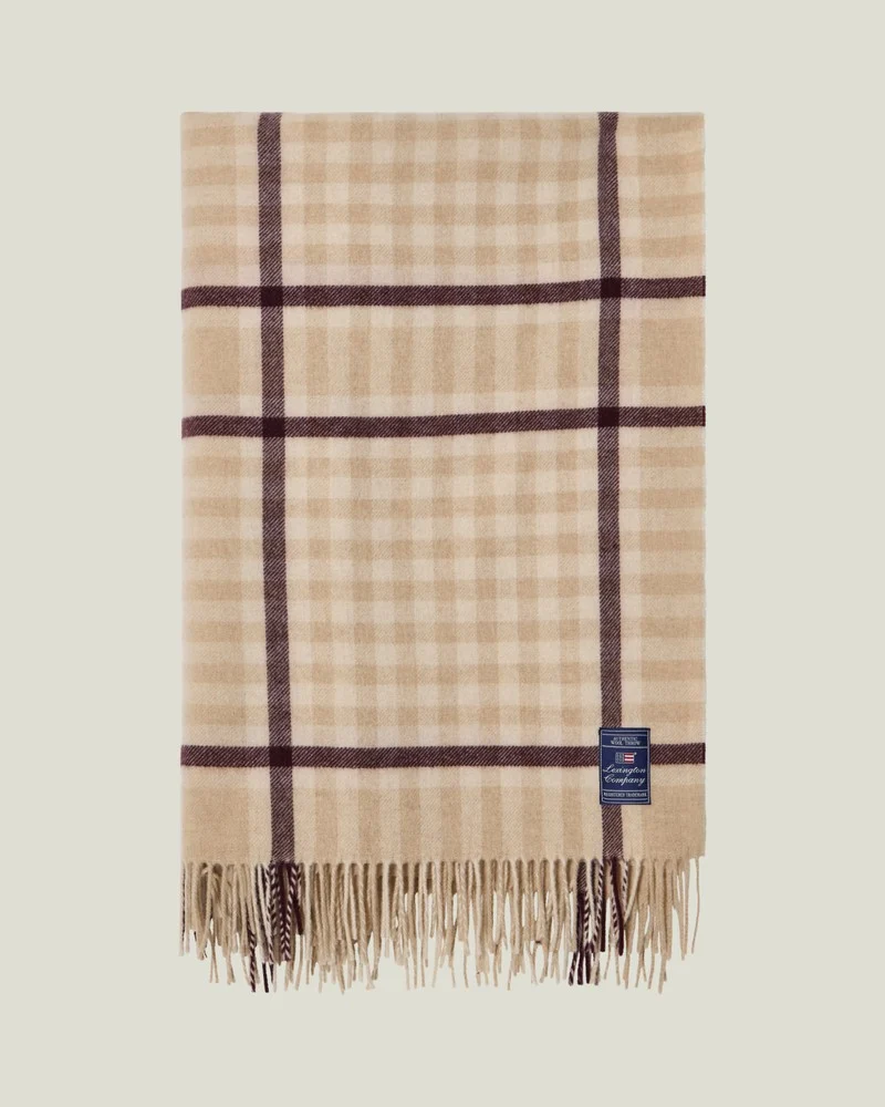Lexington Wolldecke kariert feige / beige mit Fransen 130 x 170 cm