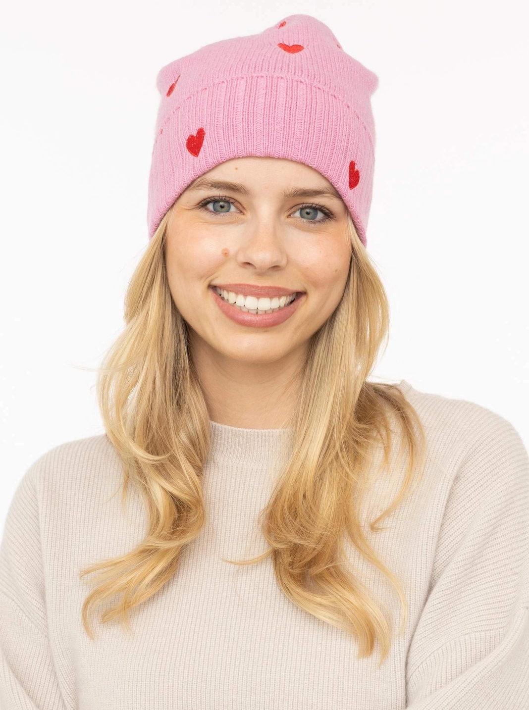 Zwillingsherz 100% Cashmere Mütze Herzchen rosa