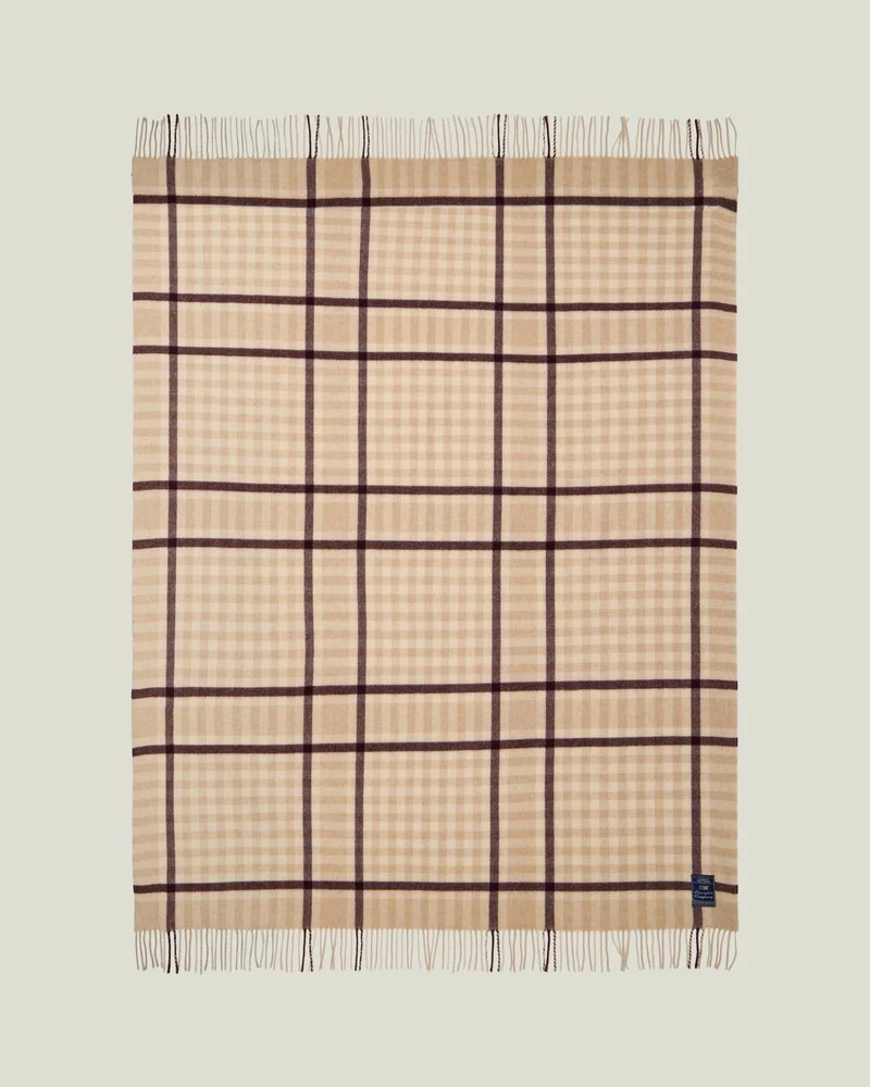 Lexington Wolldecke kariert feige / beige mit Fransen 130 x 170 cm
