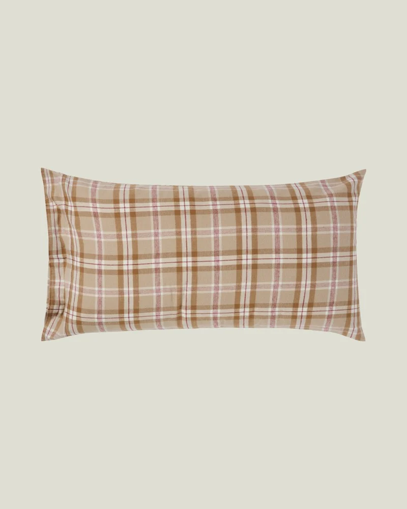 Lexington Kissenbezug aus Baumwollflanell kariert beige - feige - karamell 40 x 80 cm