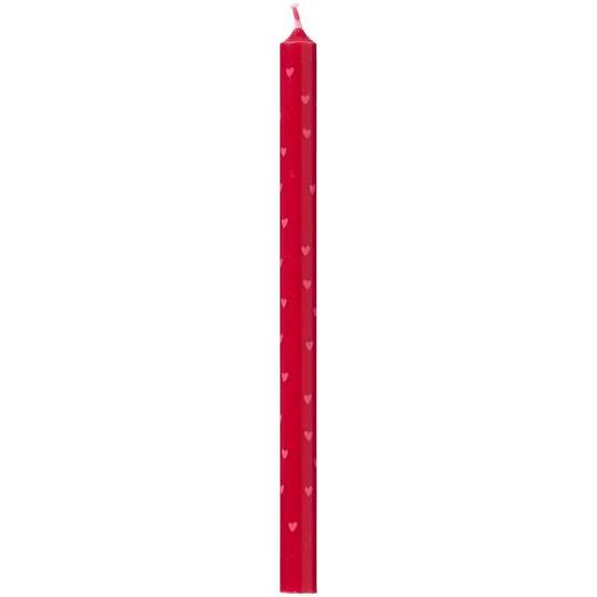 Ib Laursen Stabkerze dünn rot mit hellrosa Herzen Durchmesser 1,3 cm Höhe 20 cm