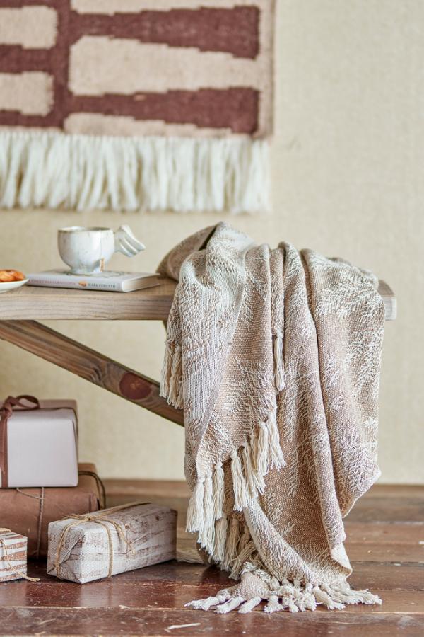 Bloomingville Decke Gabriela braun aus recycelter Baumwolle 160 x 130 cm – Ansicht 2