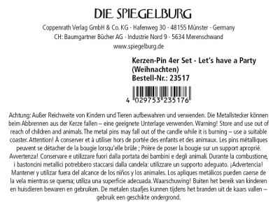 Die Spiegelburg Kerzen - Pin 4 er Set Let`s have a party