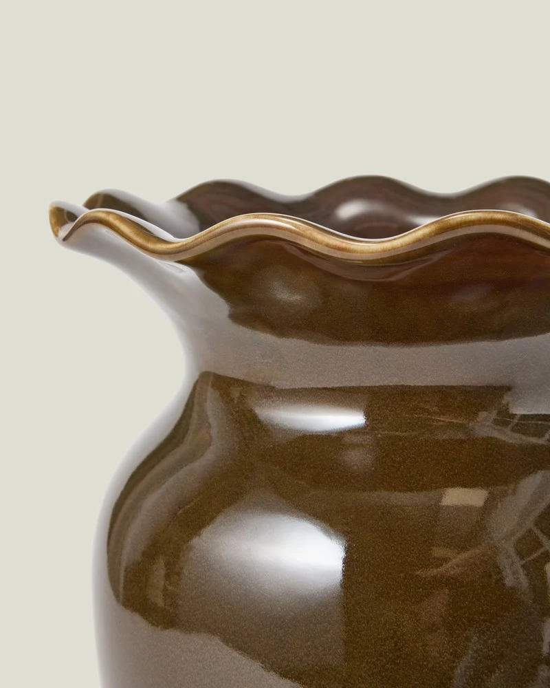 Lexington Vase mit Wellenrand olive - braun