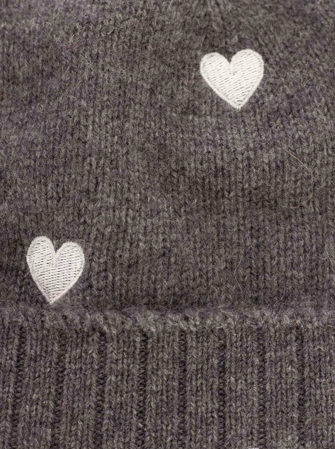 Zwillingsherz 100% Cashmere Mütze Herzchen grau