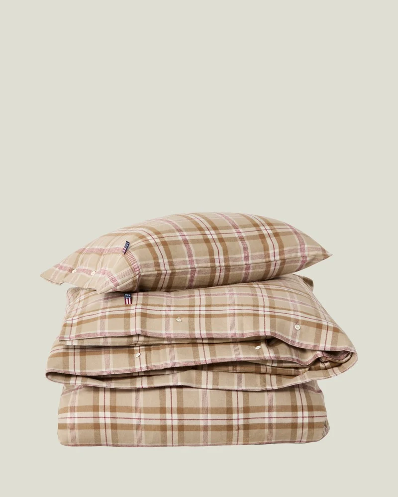 Lexington Bettwäsche Set aus Baumwollflanell kariert beige - feige - karamell 135 x 200 cm / 80 x 80 cm