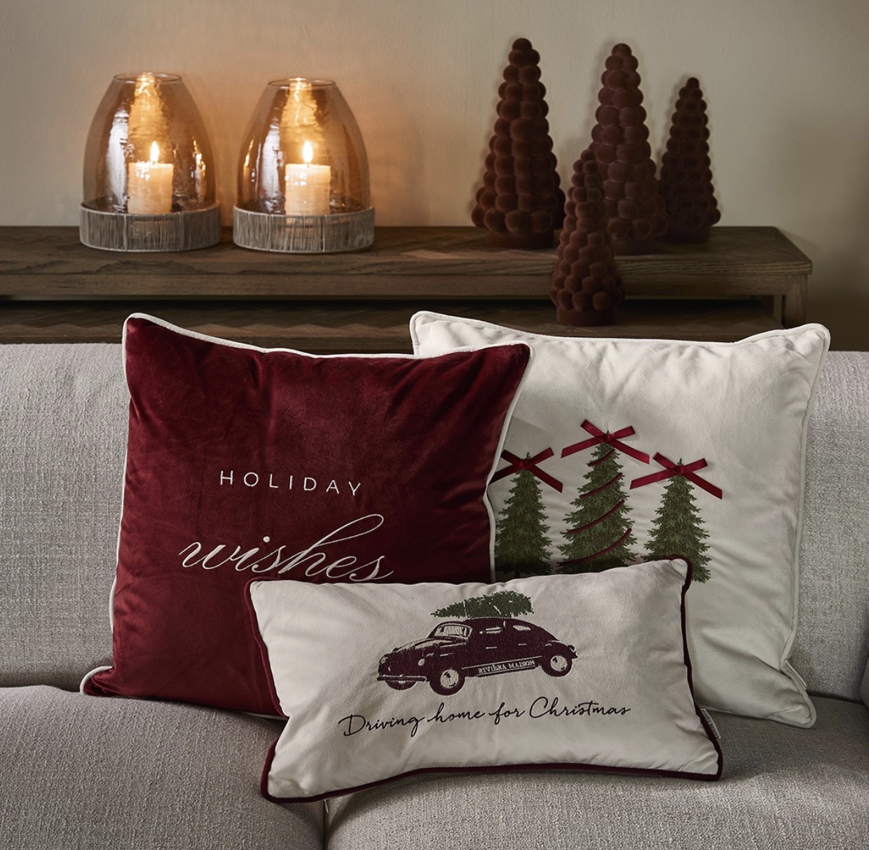 Riviera Maison Kissen Weihnachtsbäume 50 x 50 cm