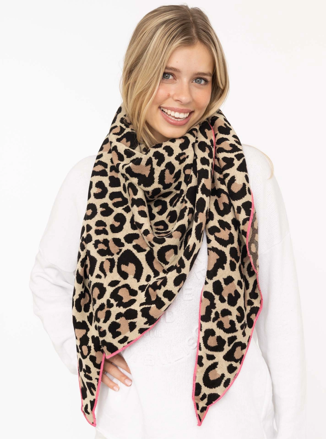 Zwillingsherz Dreieckstuch Leo beige mit neonpinkem Rand