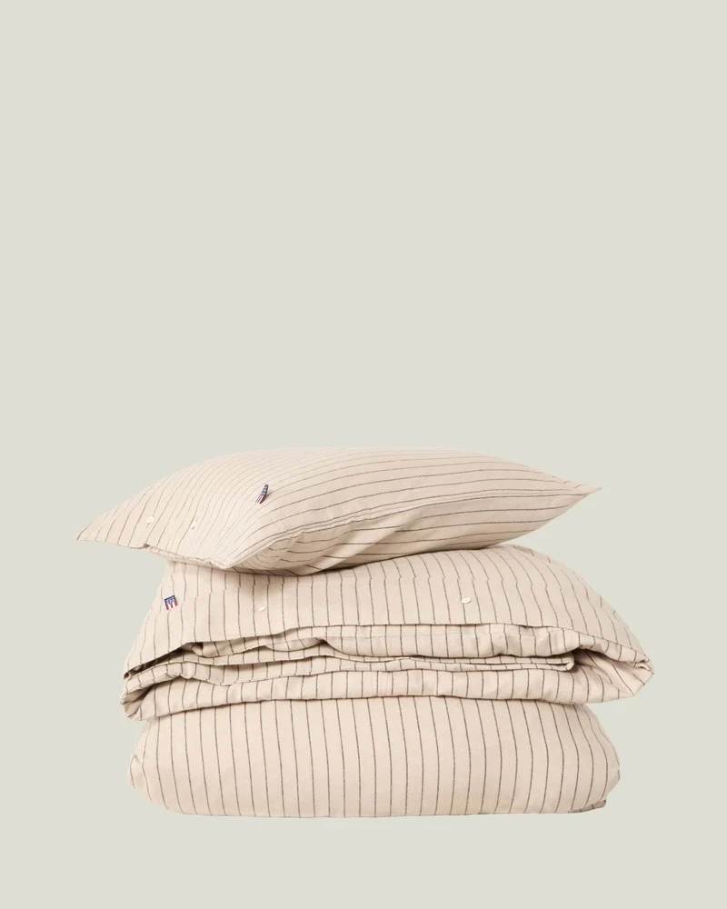 Lexington Bettwäsche Set aus Baumwollflanell mit Nadelstreifen beige - braun 135 x 200 cm / 80 x 80 cm