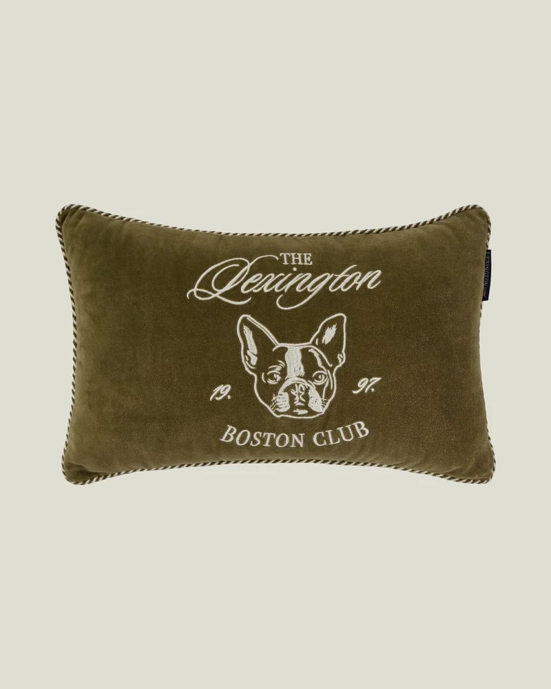Lexington Kissen Boston Club aus Baumwollsamt beige - olive 30 x 50 cm