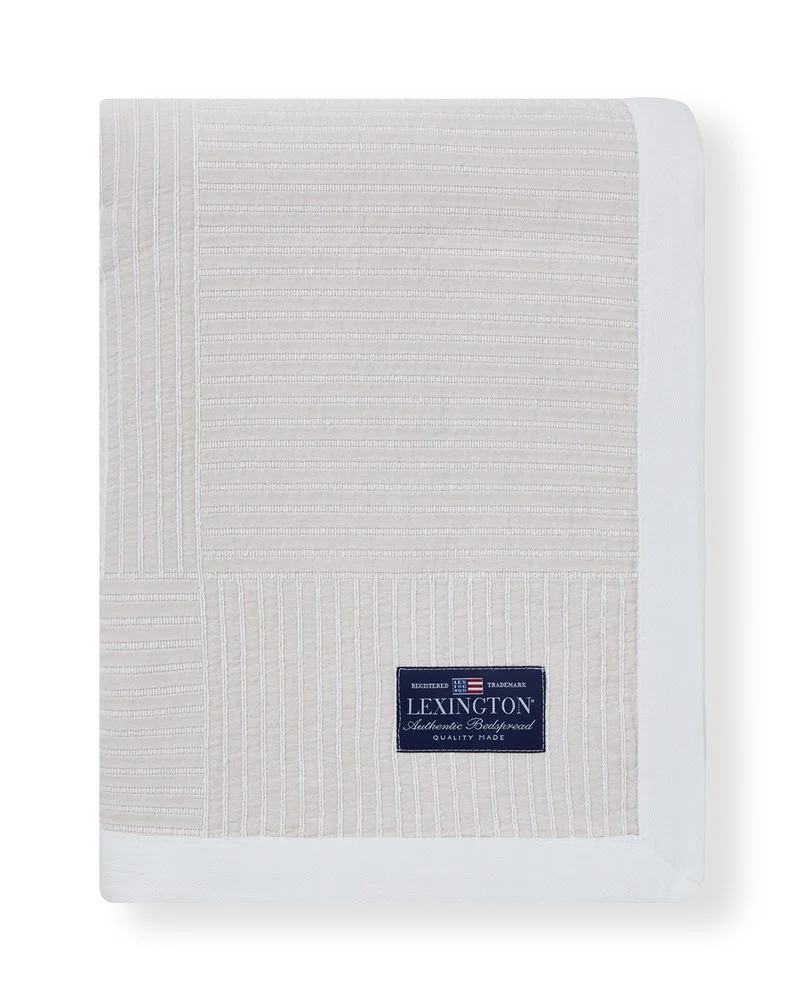 Lexington Bettüberwurf aus Bio Baumwolle Jaquard beige / weiss 160 x 240 cm