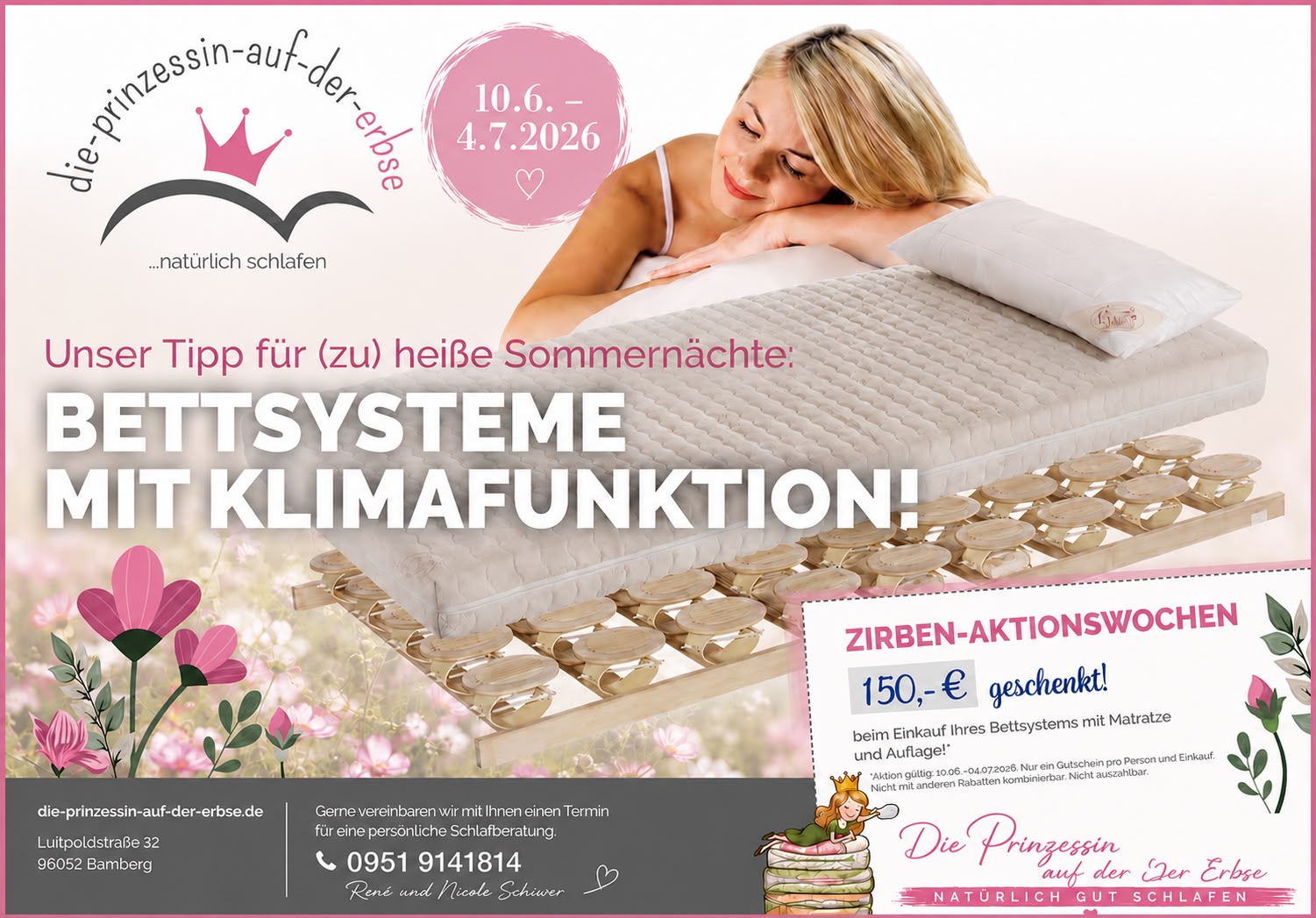 Bettsysteme mit Klimafunktion – Zirben-Aktionswochen, 150 € geschenkt (10.6.–4.7.2026)
