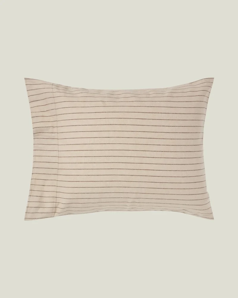 Lexington Bettwäsche Set aus Baumwollflanell mit Nadelstreifen beige - braun 135 x 200 cm / 80 x 80 cm